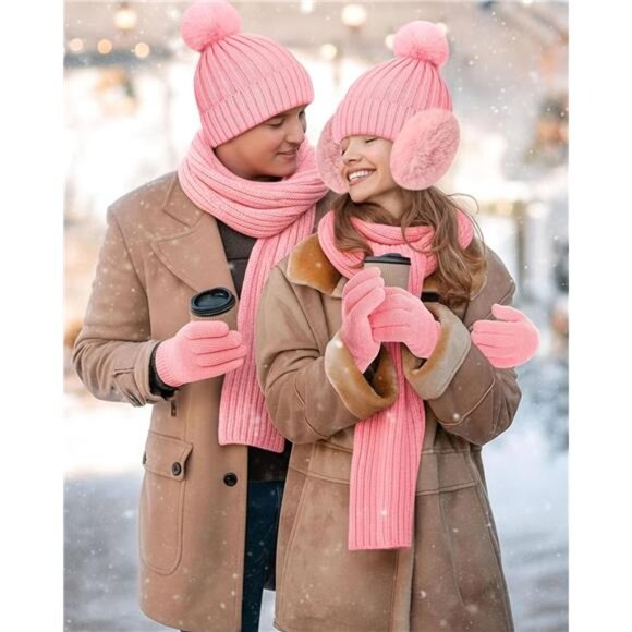 4 Pcs Winter Beanie Hat Scarf Gloves Set - Picture 5 of 5